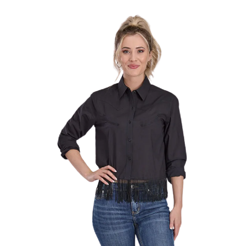 Roper Women's Cotton Cambric Black Blouse