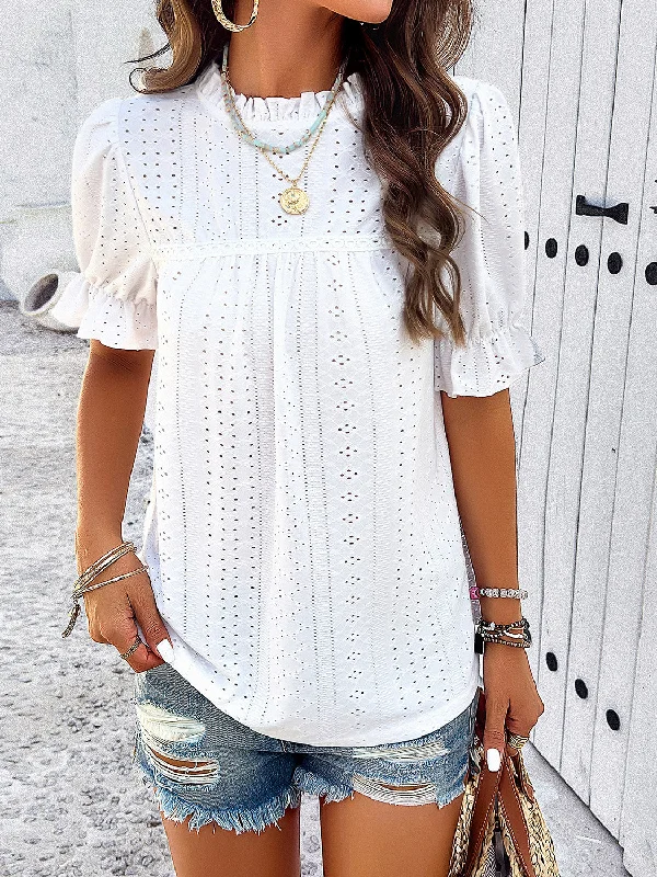 Mock Neck Flounce Sleeve Blouse