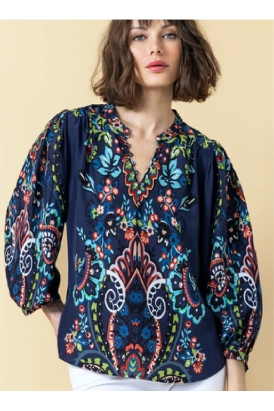 go by Go Silk Go Wane Poetic Popover Place Blouse T1672-EUPA | Dark Paisley | Clearance Final Sale