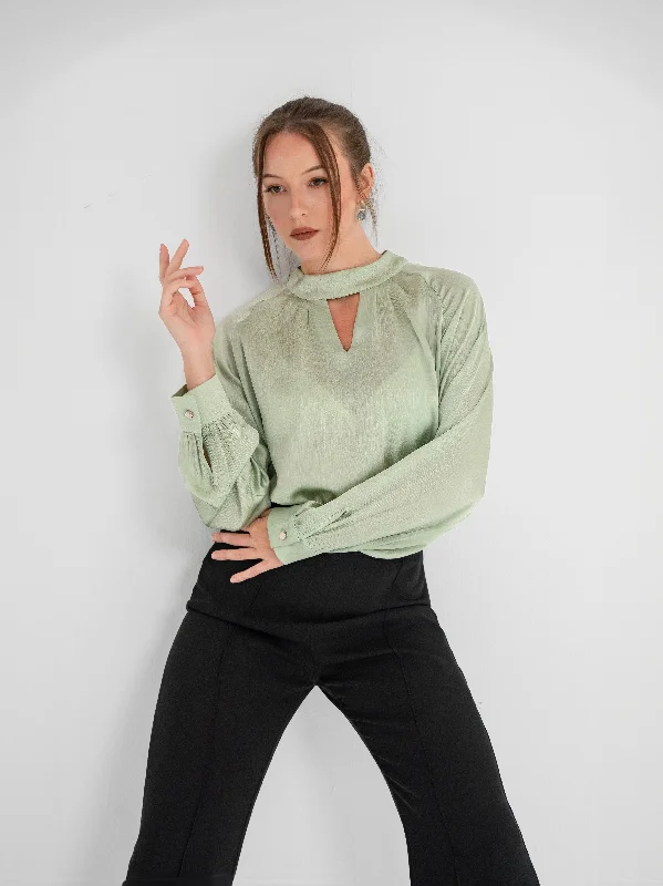 Light green keyhole neckline blouse