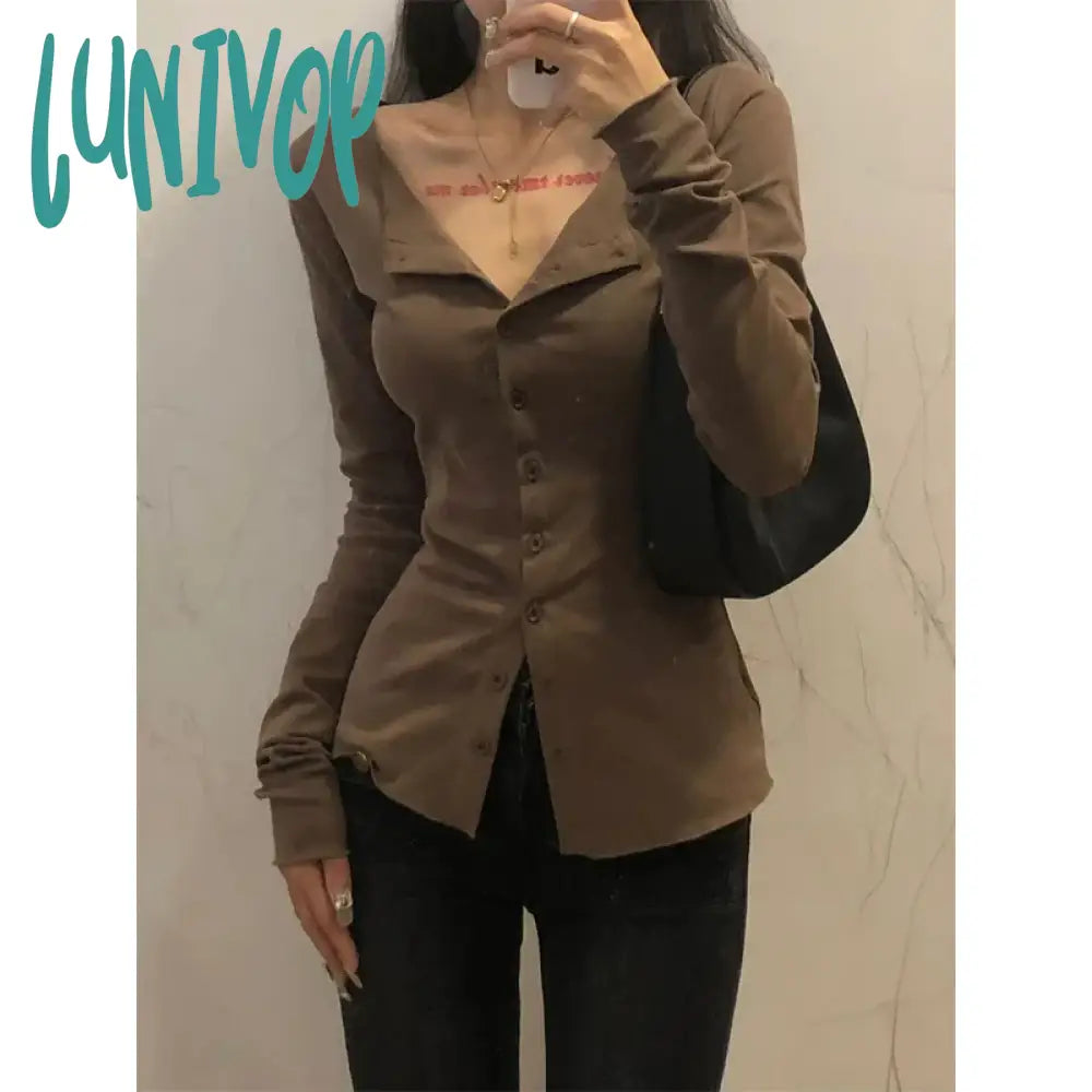 Lunivop Y2K Shirts Women Streetwear Long Sleeve Slim Blouses Korean Harajuku Fashion Solid Chic Casual Bottoming Shirt Tops New