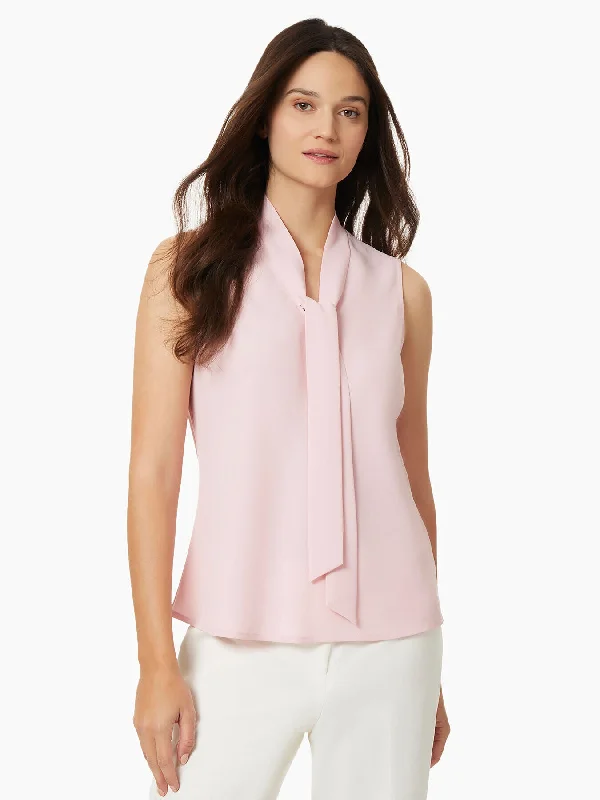 Tie Neck Sleeveless Jasper Crepe Blouse