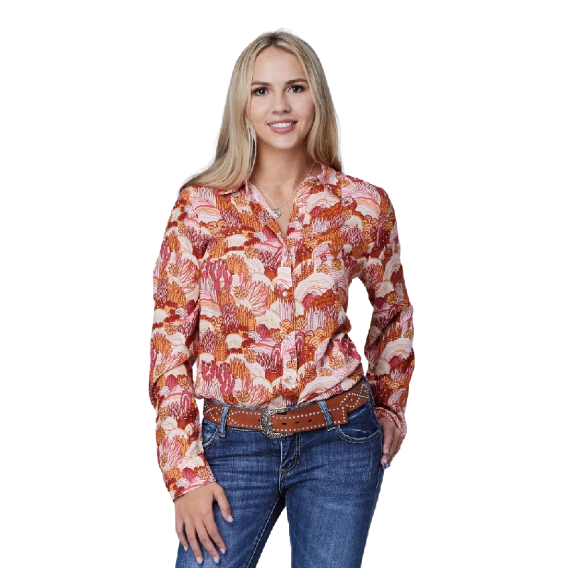 Roper Women's Groovy Cacti Print Rayon Western Blouse