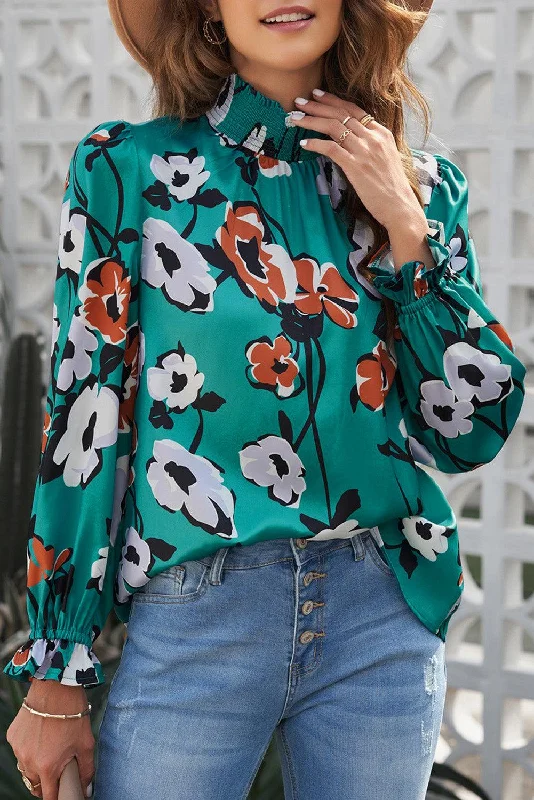 Floral Smocked Flounce Sleeve Blouse