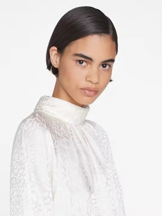 Frame - Foldover Mock Neck Blouse in Off White