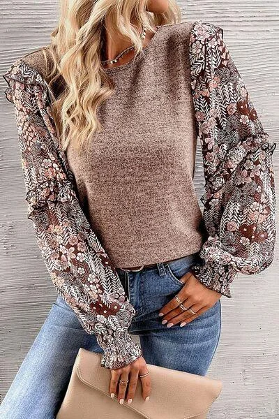 Heathered Floral Frill Blouse