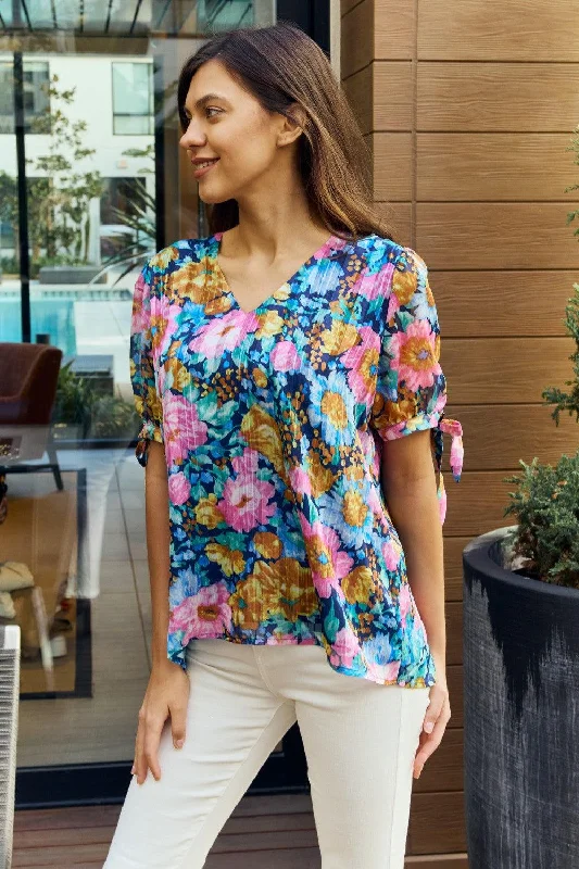 Full Size Floral V-Neck Petal Blouse