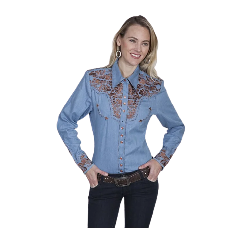 Scully Leather Women's Floral Snap Blouse