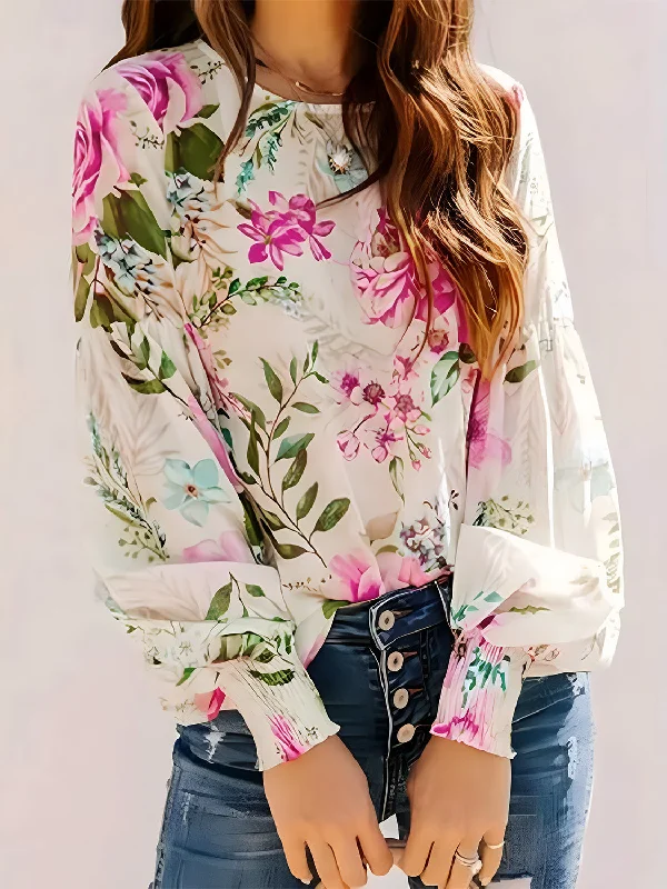 Floral Lantern Sleeve Blouse