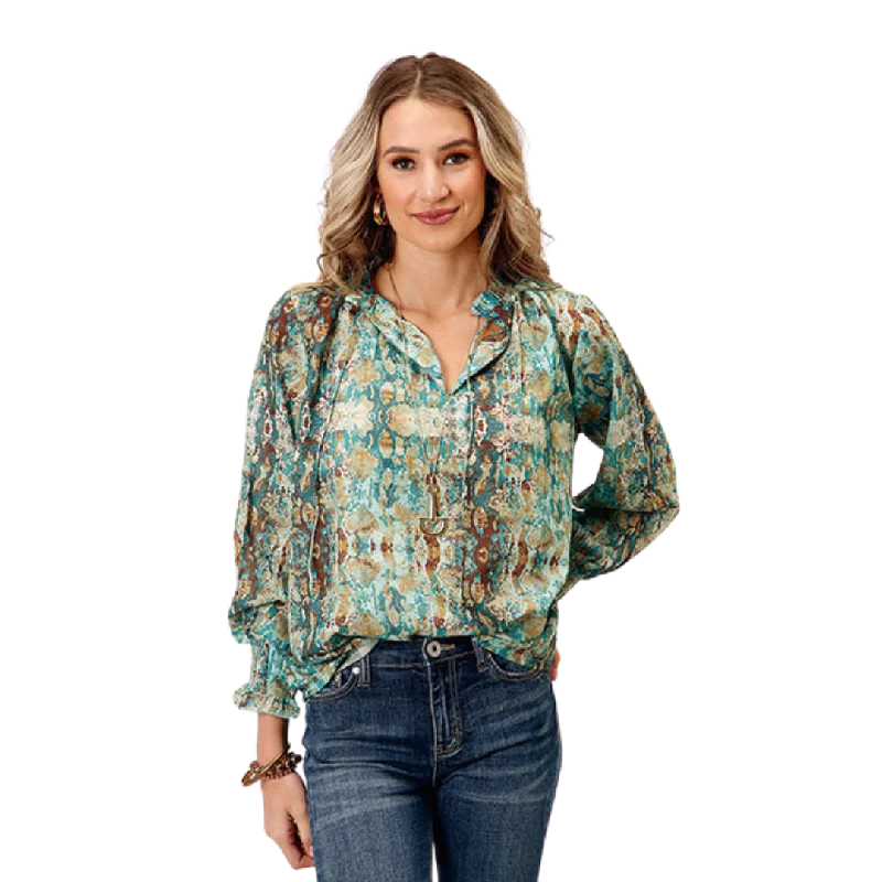 Roper Women's Poly Teal Snake Print Blouse