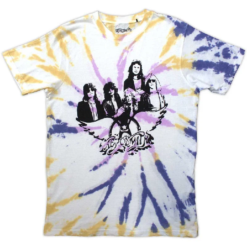 Aerosmith | Official Band T-Shirt | Photo Wings (Wash Collection) V-Neck T-Shirt Long Sleeve Cotton