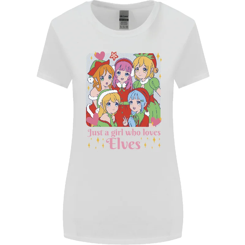 Anime A Girl Who Loves Elves Christmas Xmas Womens Wider Cut T-Shirt Solid Print Embellished Anime A Girl Who Loves Elves Christmas Xmas Womens Wider Cut T-Shirt Solid Print Embellished