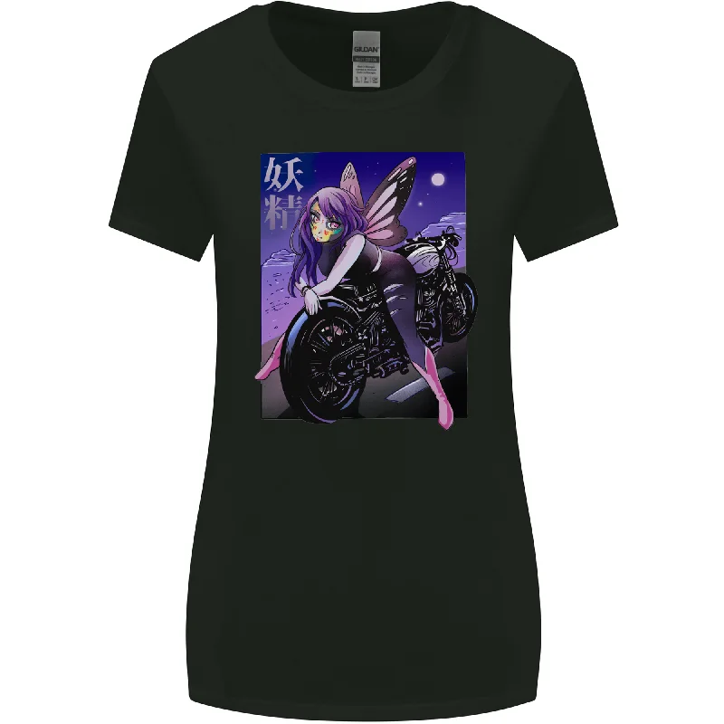Anime Fairy Biker Japan Motorbike Motorcycle Womens Wider Cut T-Shirt Modern Contemporary Chic Anime Fairy Biker Japan Motorbike Motorcycle Womens Wider Cut T-Shirt Modern Contemporary Chic