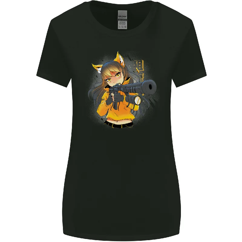 Anime Gun Girl Womens Wider Cut T-Shirt Nylon Fabric Polyester Fabric Spandex Fabric Anime Gun Girl Womens Wider Cut T-Shirt Nylon Fabric Polyester Fabric Spandex Fabric