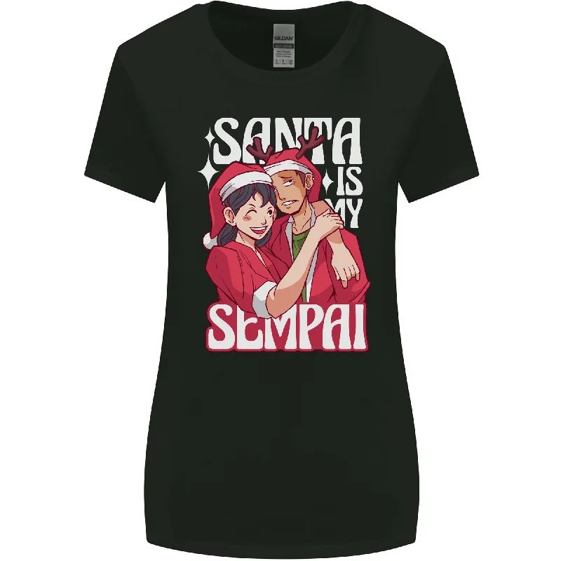 Anime Santa is My Sempai Funny Christmas Xmas Womens Wider Cut T-Shirt Collared Crew Neck Turtle Neck Anime Santa is My Sempai Funny Christmas Xmas Womens Wider Cut T-Shirt Collared Crew Neck Turtle Neck