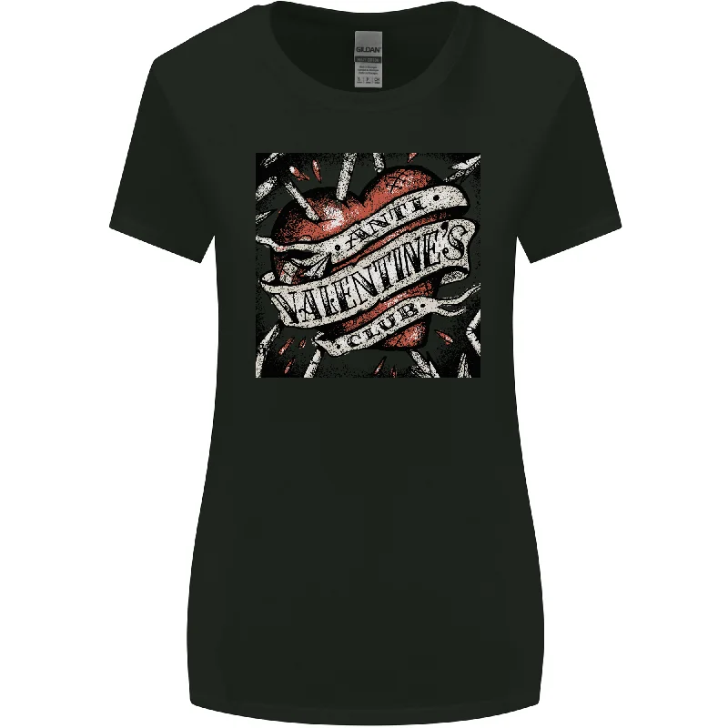 Anti Valentines Club Heart Singles Day Womens Wider Cut T-Shirt Chenille Blend Fleece Blend Nylon Blend Anti Valentines Club Heart Singles Day Womens Wider Cut T-Shirt Chenille Blend Fleece Blend Nylon Blend