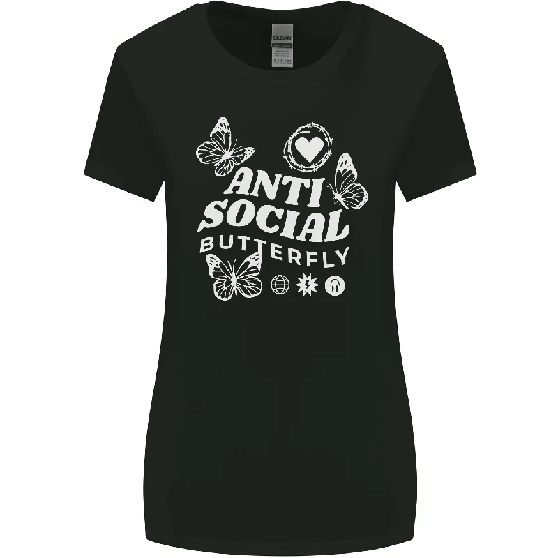 Antisocial Butterfly Funny Womens Wider Cut T-Shirt Zippered Front Buttoned Front Snap Front Antisocial Butterfly Funny Womens Wider Cut T-Shirt Zippered Front Buttoned Front Snap Front