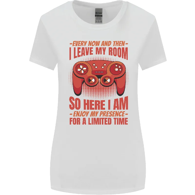 Antisocial Gamer Gaming Leave My Room Womens Wider Cut T-Shirt Basic T-Shirt Crew Neck Short Sleeve