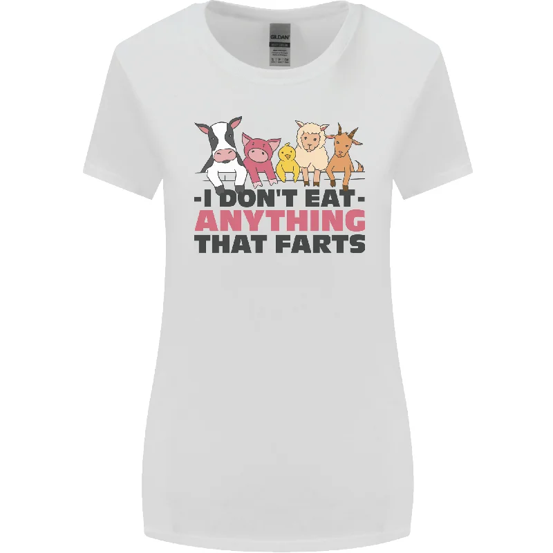 Anything That Farts Funny Vegan Vegetarian Womens Wider Cut T-Shirt Asymmetrical Pockets Print Anything That Farts Funny Vegan Vegetarian Womens Wider Cut T-Shirt Asymmetrical Pockets Print