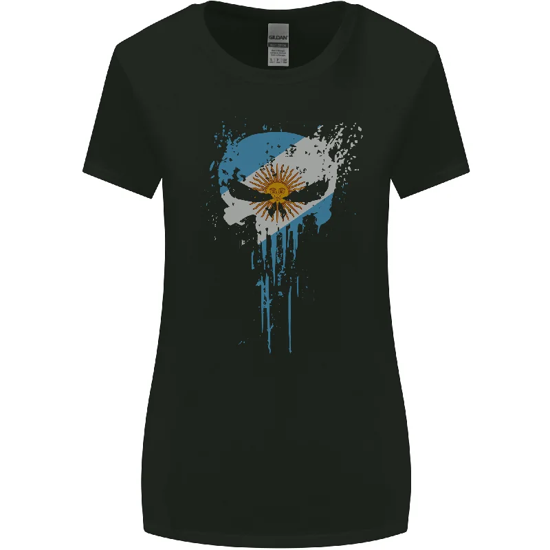 Argentina Skull Gym Training Bodybuilding Womens Wider Cut T-Shirt Machine Wash Dry Clean Hand Wash