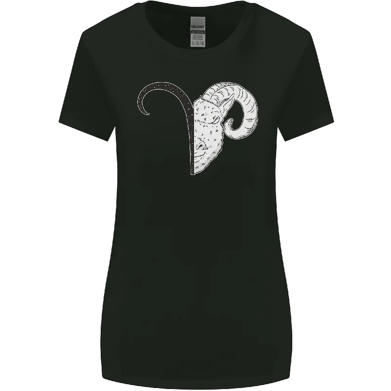 Aries Goat Head Star Sign Womens Wider Cut T-Shirt Spandex Blend Rayon Blend Denim Blend Aries Goat Head Star Sign Womens Wider Cut T-Shirt Spandex Blend Rayon Blend Denim Blend