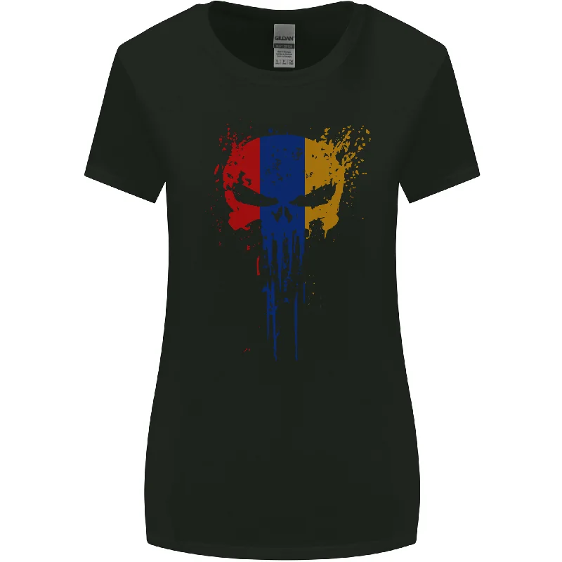 Arminia Skull Gym Training Bodybuilding Womens Wider Cut T-Shirt Denim Fabric Leather Fabric Suede Fabric Arminia Skull Gym Training Bodybuilding Womens Wider Cut T-Shirt Denim Fabric Leather Fabric Suede Fabric