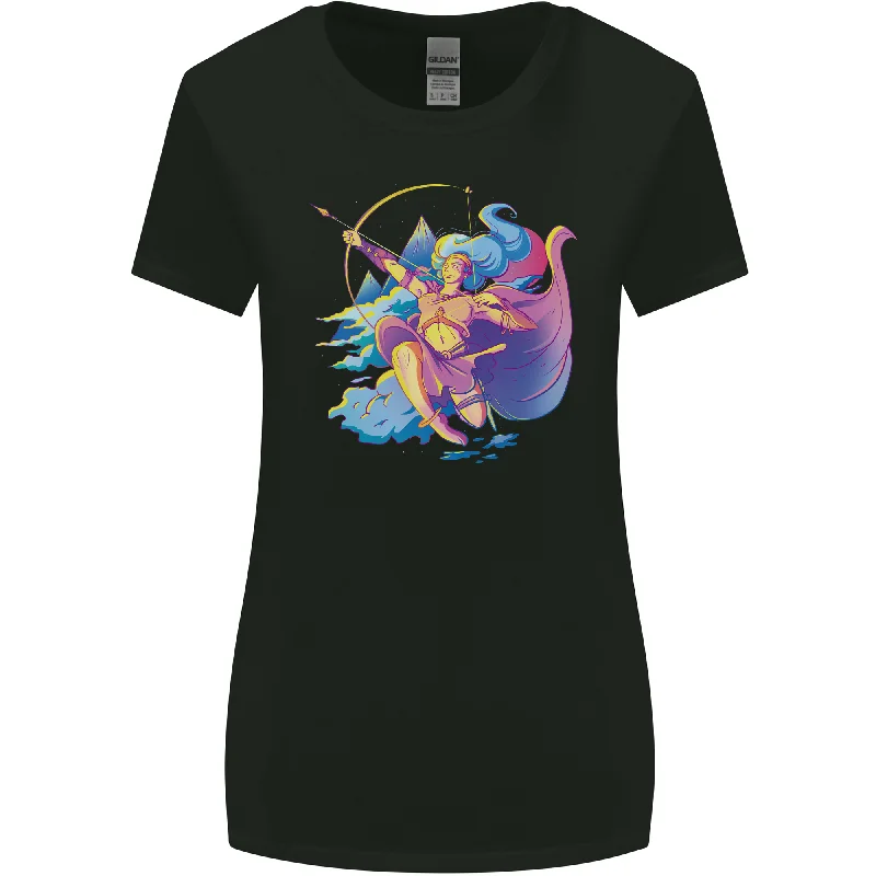 Artemis Greek Goddess of Wild Animals Womens Wider Cut T-Shirt Handmade Hand-knitted Hand-woven