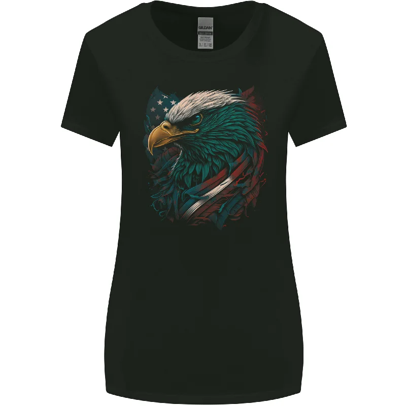 Artistic American Bald Eagle in Stars & Stripes Womens Wider Cut T-Shirt Iron Safe Non-Iron Wrinkle Free Artistic American Bald Eagle in Stars & Stripes Womens Wider Cut T-Shirt Iron Safe Non-Iron Wrinkle Free