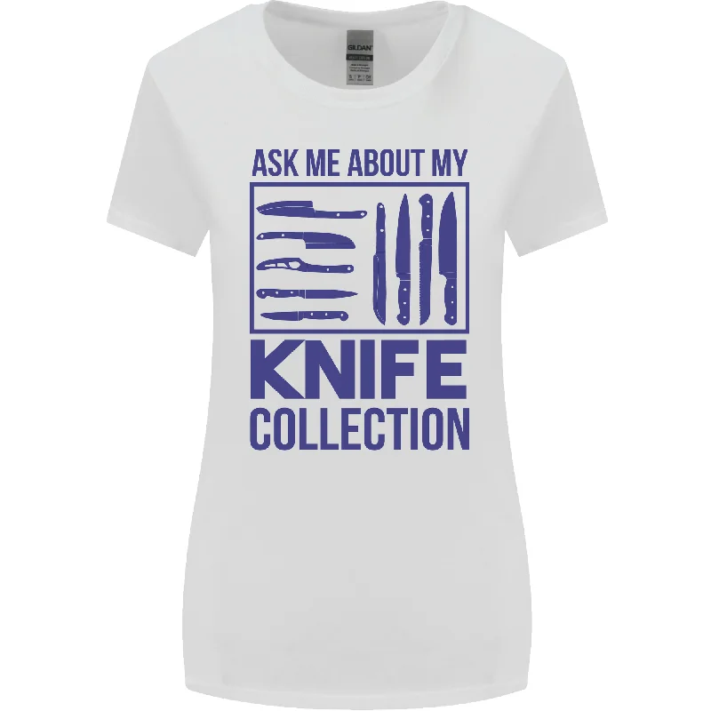 Ask About My Knife Collection Funny Chef Womens Wider Cut T-Shirt Print Jacquard Patchwork Ask About My Knife Collection Funny Chef Womens Wider Cut T-Shirt Print Jacquard Patchwork