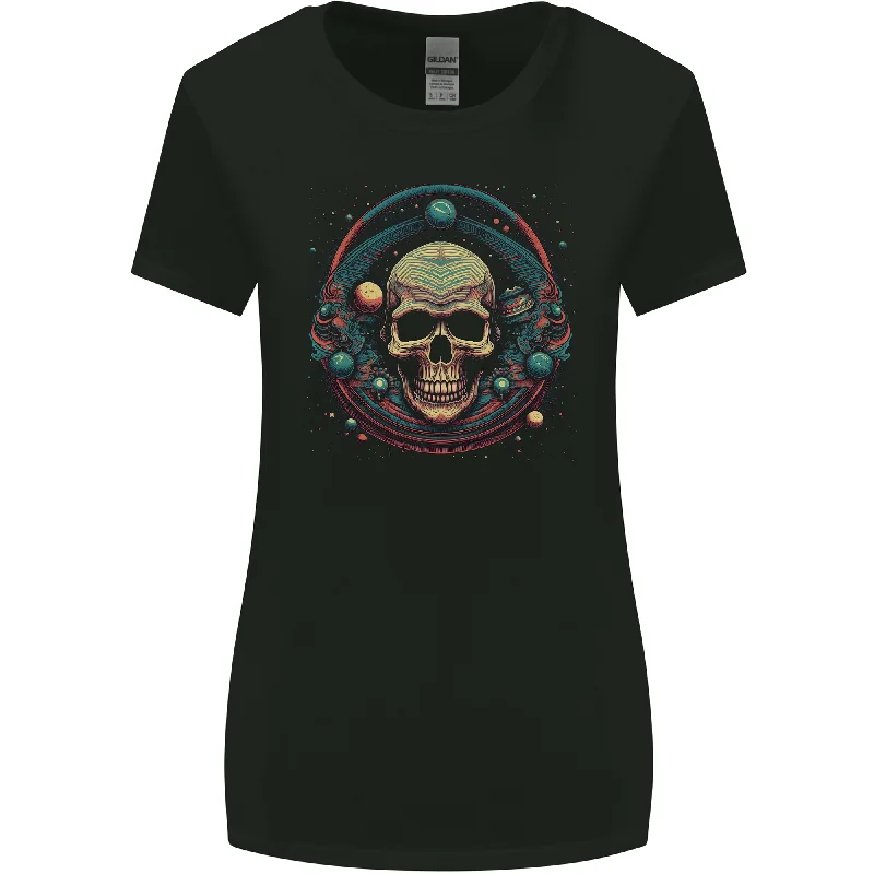 Astro Skull Planets Universe Space Womens Wider Cut T-Shirt Beaded Sequined Faux Fur Astro Skull Planets Universe Space Womens Wider Cut T-Shirt Beaded Sequined Faux Fur