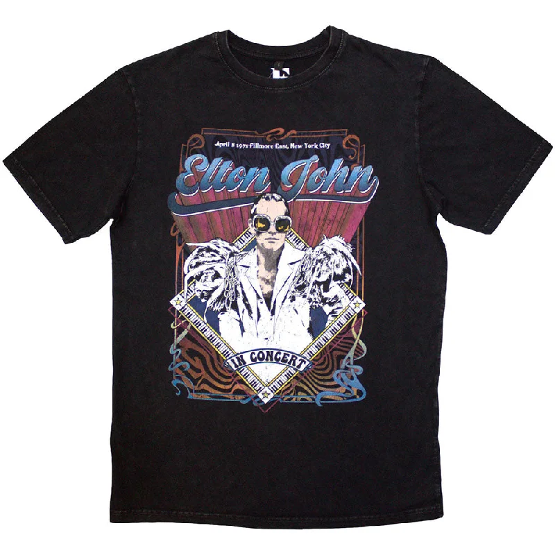Elton John | Official Stone Wash Band T-Shirt | Psych Vintage Stone Wash Solid Color Striped Floral Elton John | Official Stone Wash Band T-Shirt | Psych Vintage Stone Wash Solid Color Striped Floral