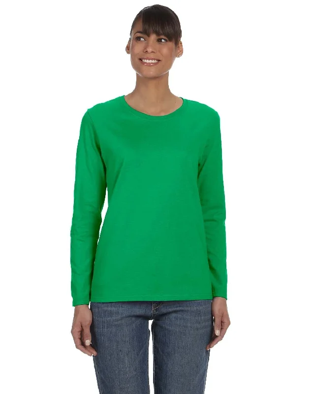 Gildan Ladies Long Sleeve 100% Cotton T-Shirt | Irish Green Thin T-Shirt Open Front Quick Dry Gildan Ladies Long Sleeve 100% Cotton T-Shirt | Irish Green Thin T-Shirt Open Front Quick Dry