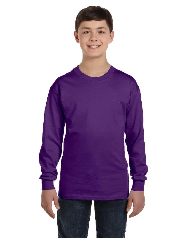 Gildan Youth Heavy Cotton Long Sleeve T-Shirt | Purple Anti-Shrink Durable Soft