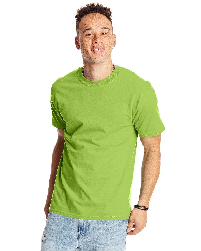 Hanes Beefy-T T-Shirt | Lime Asymmetrical Pockets Print