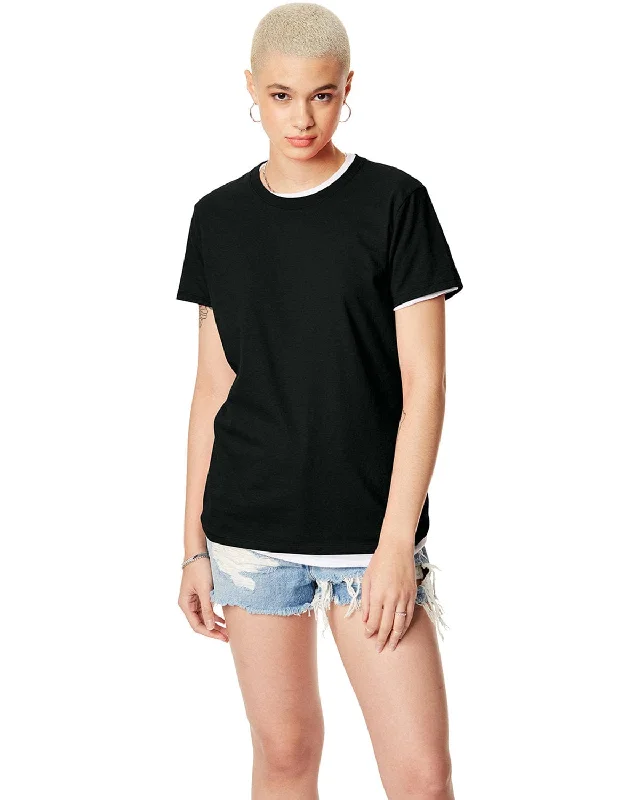 Hanes Ladies Classic Fit Tee | Black Hooded Caped Shawl Collar