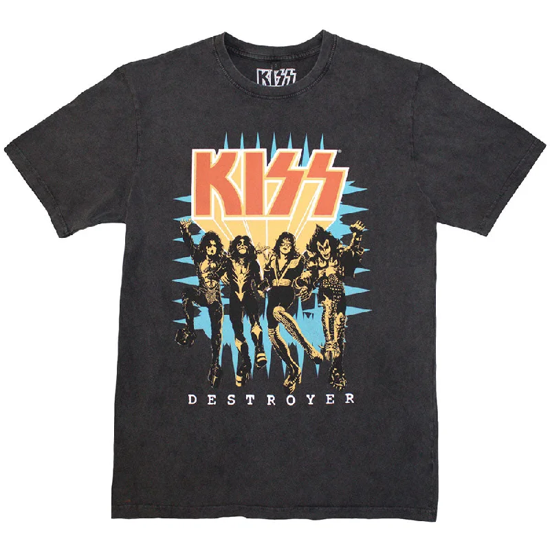 KISS | Official Stone Wash Band T-Shirt | Destroyer 3D Logo Stone Wash Wool Fabric Cashmere Fabric Tweed Fabric KISS | Official Stone Wash Band T-Shirt | Destroyer 3D Logo Stone Wash Wool Fabric Cashmere Fabric Tweed Fabric