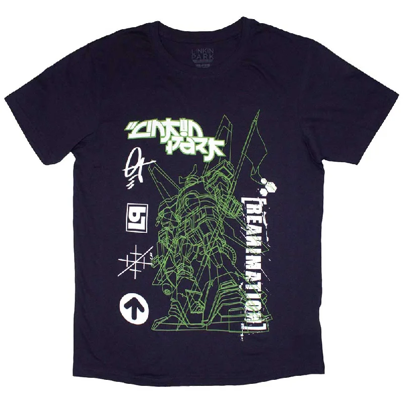 Linkin Park | Official Band T-Shirt | Reanimation Robot Sketch Collared T-Shirt Boat Neck A-Line Linkin Park | Official Band T-Shirt | Reanimation Robot Sketch Collared T-Shirt Boat Neck A-Line