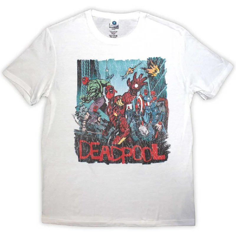 Marvel Comics | Official Band T-Shirt | Deadpool Hero Scene Vintage Front Pockets Side Pockets Patch Pockets Marvel Comics | Official Band T-Shirt | Deadpool Hero Scene Vintage Front Pockets Side Pockets Patch Pockets