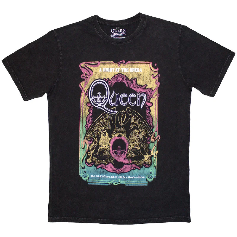 Queen | Official Stone Wash Band T-Shirt | A Night At The Opera Tour '76 Stone Wash Fashionable Trendy Casual Queen | Official Stone Wash Band T-Shirt | A Night At The Opera Tour '76 Stone Wash Fashionable Trendy Casual