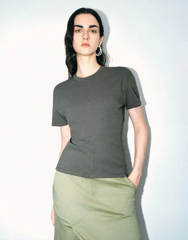 Crew Neck T-Shirt Front Pockets Side Pockets Patch Pockets