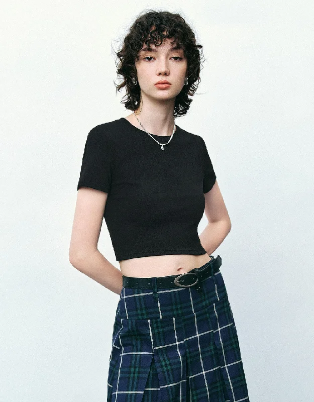 Crew Neck Knitted T-Shirt Front Pockets Side Pockets Patch Pockets