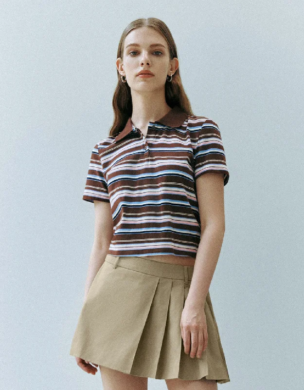 Striped Knitted T-Shirt Zippered Front Buttoned Front Snap Front