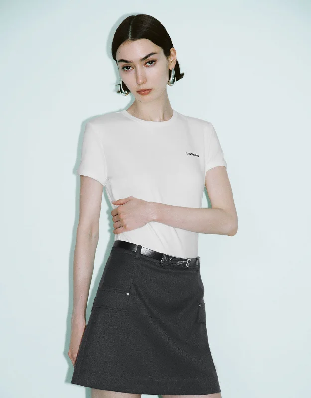 Letter Printed Crew Neck T-Shirt Collared Crew Neck Turtle Neck