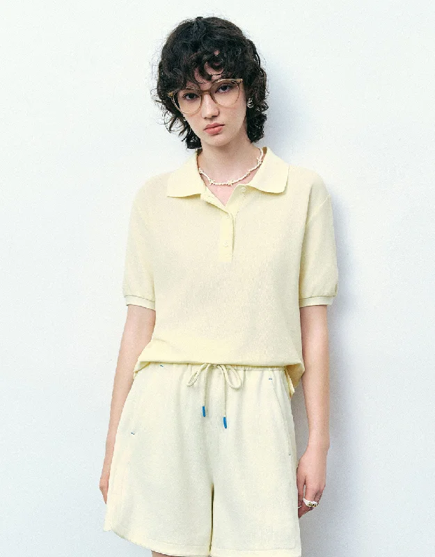 Button Half Placket Strtaight T-Shirt Layered Multi-layer Single Layer