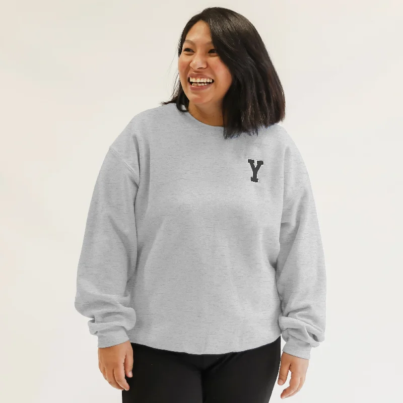 Y Varsity Crew Neck Jumper - Grey Velvet Chenille Corduroy