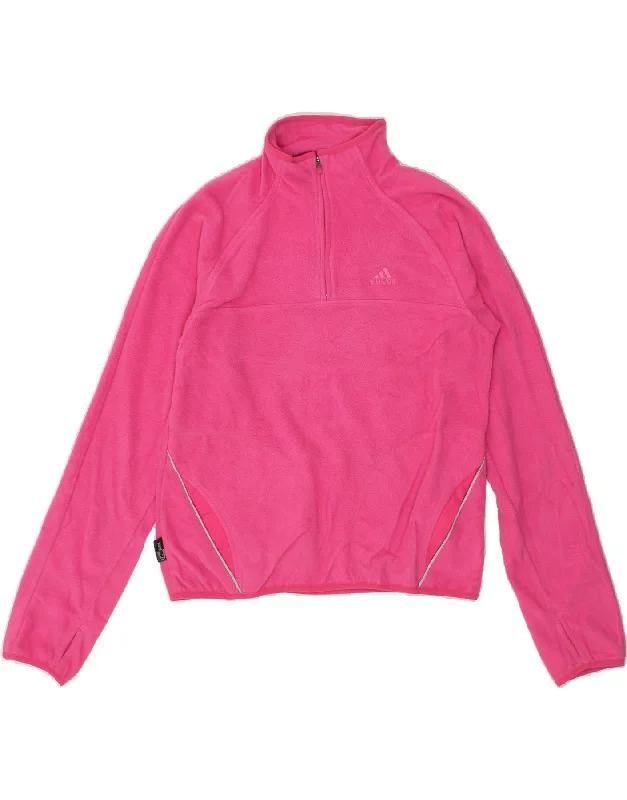 ADIDAS Womens Zip Neck Fleece Jumper UK 14 Large Pink Polyester High Neck Crew Neck V-Neck ADIDAS Womens Zip Neck Fleece Jumper UK 14 Large Pink Polyester High Neck Crew Neck V-Neck