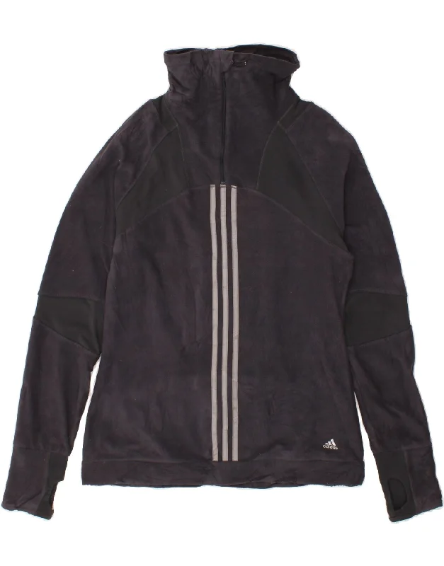 ADIDAS Womens Zip Neck Fleece Jumper UK 18 XL Navy Blue Colourblock Embroidered Appliqued Beaded ADIDAS Womens Zip Neck Fleece Jumper UK 18 XL Navy Blue Colourblock Embroidered Appliqued Beaded