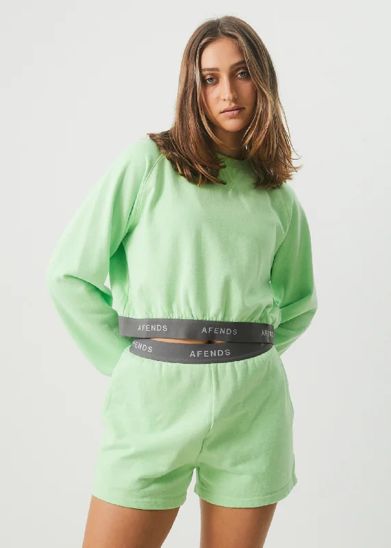 AFENDS Womens Homebase - Cropped Crew Neck Jumper - Lime Green Turtle Neck Boat Neck Asymmetrical Neck AFENDS Womens Homebase - Cropped Crew Neck Jumper - Lime Green Turtle Neck Boat Neck Asymmetrical Neck