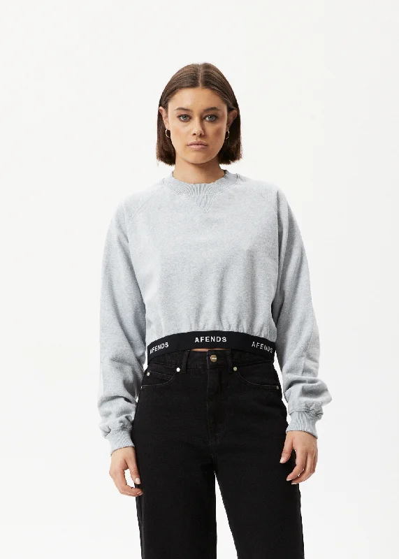 AFENDS Womens Homebase - Cropped Crew Neck Jumper - Shadow Grey Marle Long Sweater Short Sweater Cropped Sweater AFENDS Womens Homebase - Cropped Crew Neck Jumper - Shadow Grey Marle Long Sweater Short Sweater Cropped Sweater