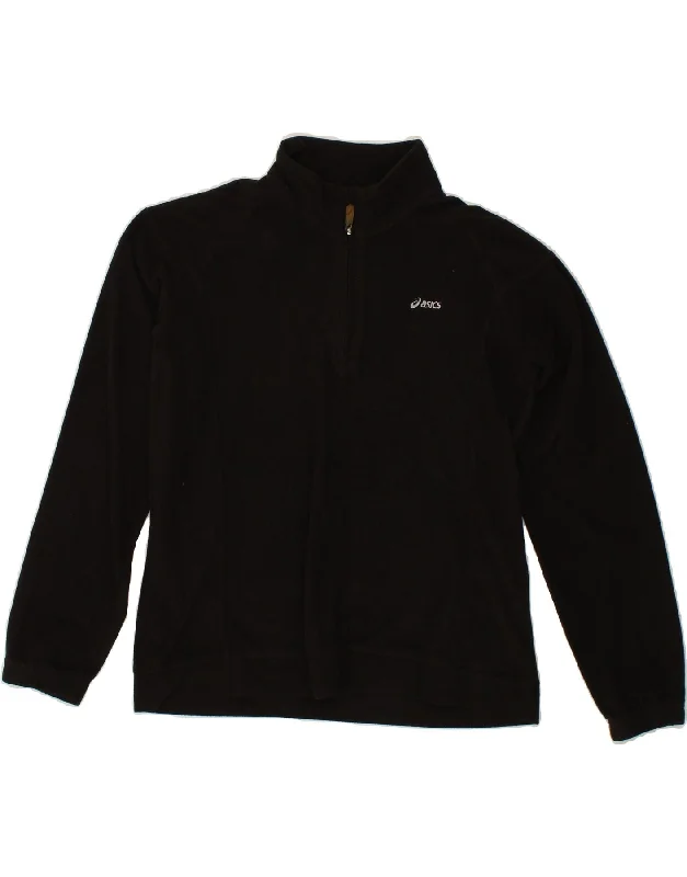 ASICS Womens Zip Neck Fleece Jumper UK 16 Large Black Polyester Herringbone Houndstooth Plaid ASICS Womens Zip Neck Fleece Jumper UK 16 Large Black Polyester Herringbone Houndstooth Plaid